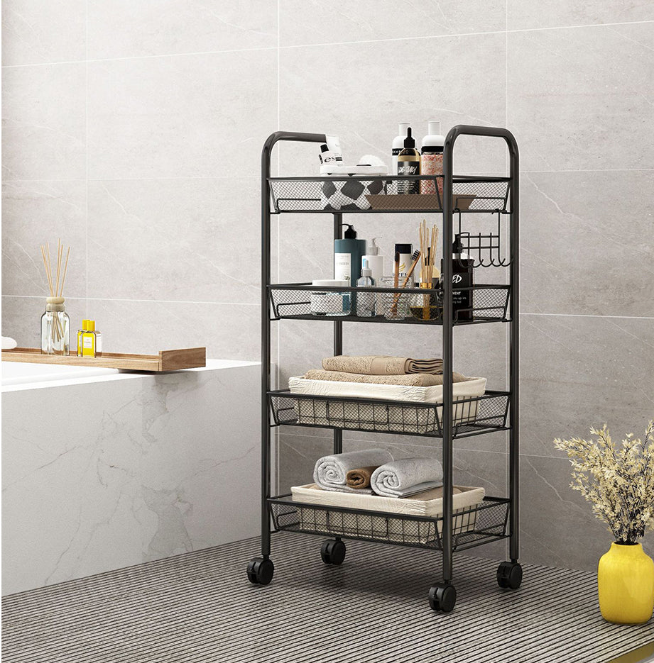 SOGA 4 Tier Steel Black Bee Mesh Kitchen Cart Multi-Functional Shelves Portable Storage Organizer with Wheels • LUZ-KitchenXY037