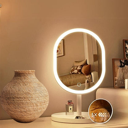 SOGA 2X 26cm White Oval Smart LED Makeup Bedroom Table Vanity Mirror Tricolor Adjustable Light LUZ-MirrorE10X2