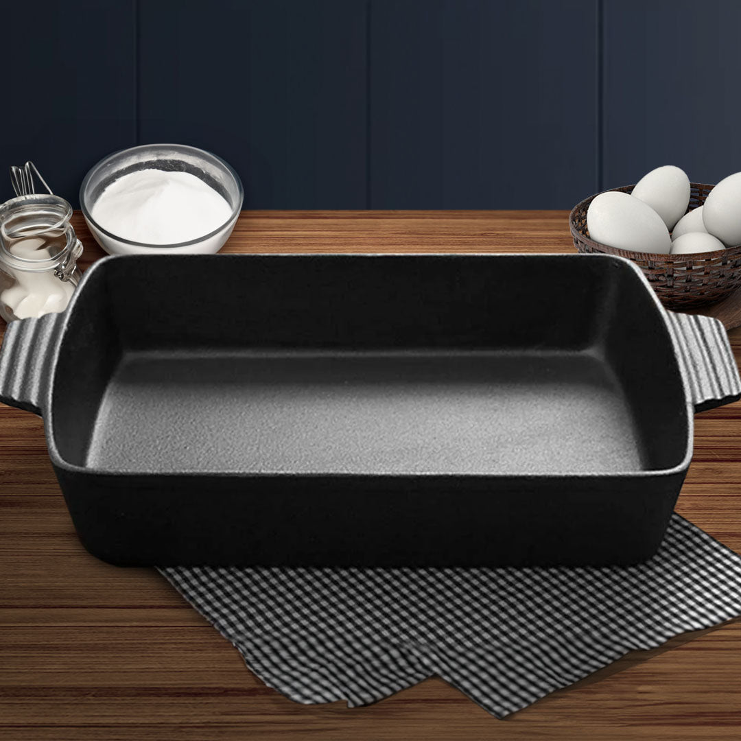 SOGA 2X 33cm Cast Iron Rectangle Bread Cake Baking Dish Lasagna Roasting Pan • LUZ-ZPaiA10X2