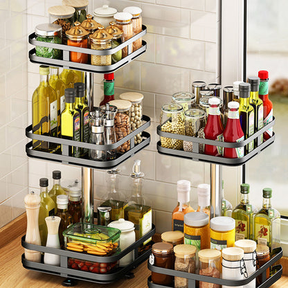 SOGA 2X 3 Tier Steel Black Square Rotating Multi-Function Kitchen Portable Storage Spice Seasoning Kitchen Countertop Organiser Shelf • LUZ-KitchenXY054X2