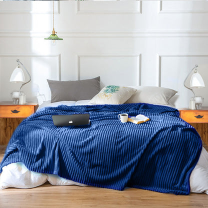 SOGA 2X Blue Throw Blanket Warm Cozy Striped Pattern Thin Flannel Coverlet Fleece Bed Sofa Comforter • LUZ-Blanket317X2