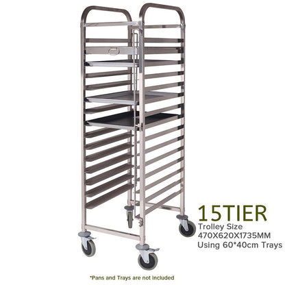 SOGA Gastronorm Trolley 16 Tier Stainless Steel with Aluminum Baking Pan Cooking Tray for Bakers • LUZ-Soga1310-16X6040