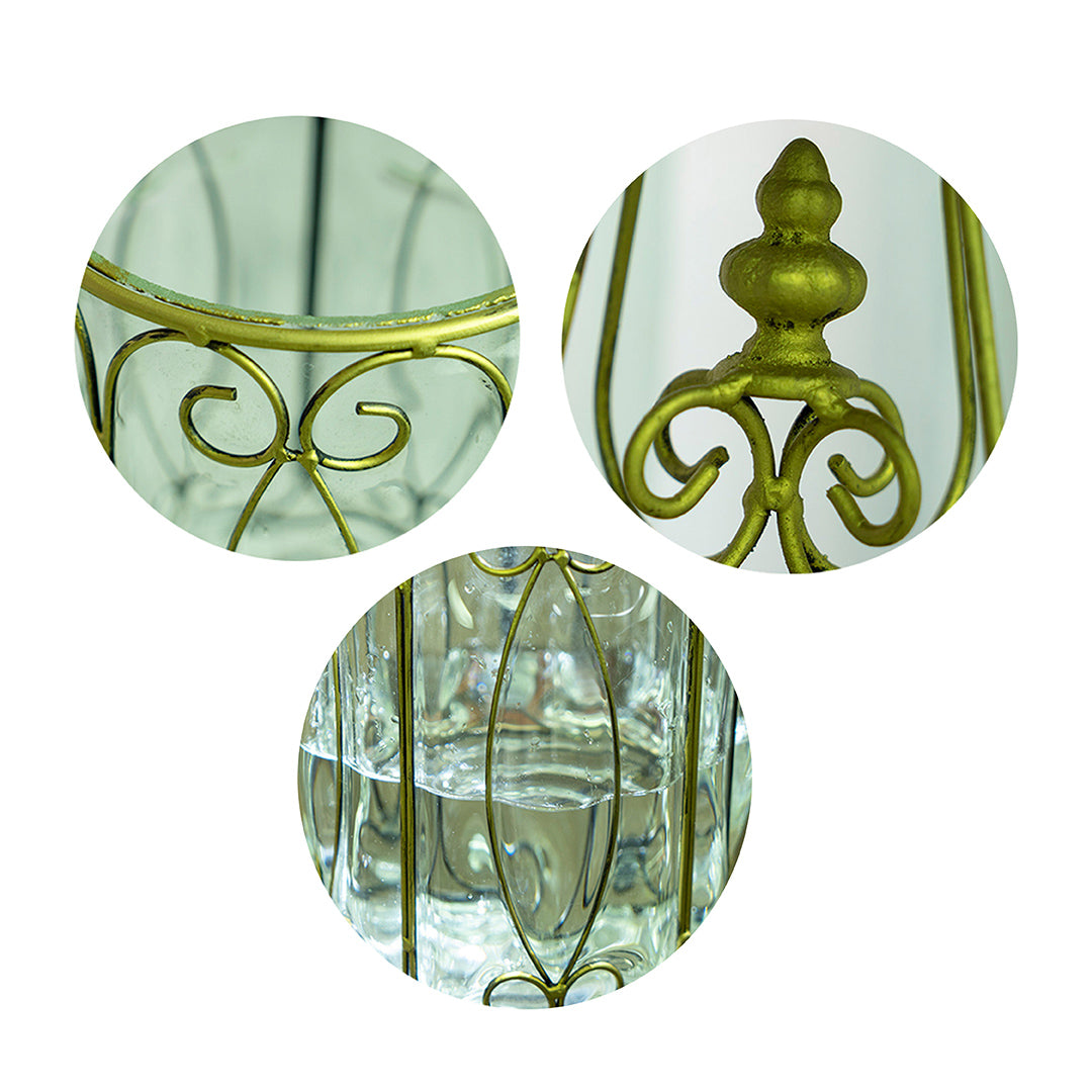 SOGA European Clear Glass Cylinder Flower Vase Solid Base with Gold Metal Pattern • LUZ-HO-VaseYG3015