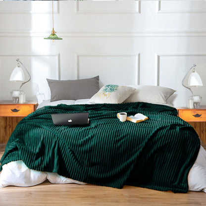 SOGA 2X Dark GreenThrow Blanket Warm Cozy Striped Pattern Thin Flannel Coverlet Fleece Bed Sofa Comforter • LUZ-Blanket316X2
