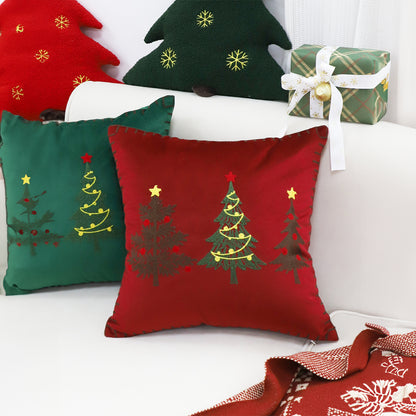 SOGA 45cm Burgundy Red Throw Pillow with Three Embroidered Christmas Trees Festive Holiday Square Cushion Home Decor LUZ-FrenchCushion272