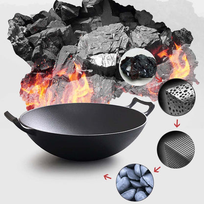 SOGA 36CM Commercial Cast Iron Wok FryPan with Wooden Lid Fry Pan • LUZ-ZPaiB1