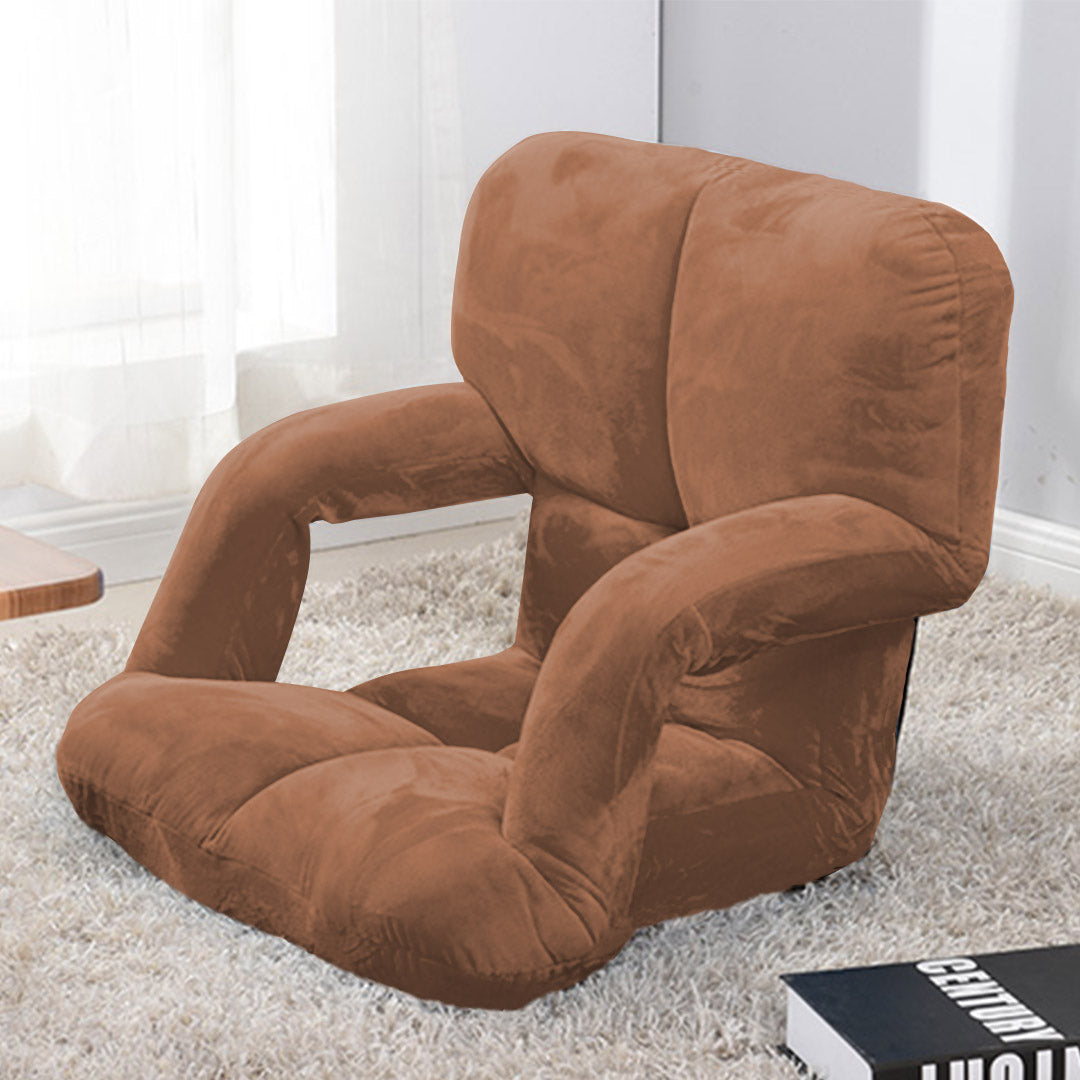 SOGA Foldable Lounge Cushion Adjustable Floor Lazy Recliner Chair with Armrest Coffee • LUZ-LoungeKidCoffee