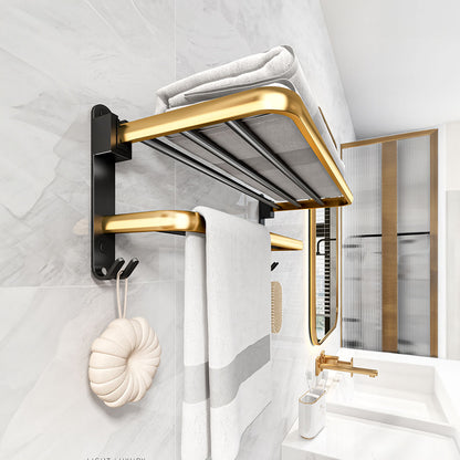 SOGA 2X 62cm Wall-Mounted Double Pole Towel Holder Bathroom Organiser Rail Hanger with Hooks • LUZ-TAN1012X2