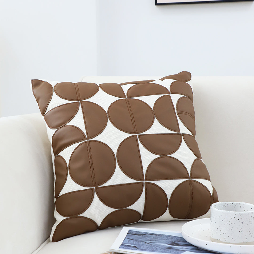 SOGA 45cm Brown Leather Square Pillow Half Moon Patchwork Design Decorative Cushion for Living Room LUZ-FrenchCushion284