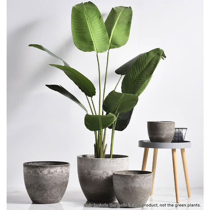 SOGA 27cm Rock Grey Round Resin Plant Flower Pot in Cement Pattern Planter Cachepot for Indoor Home Office • LUZ-FPotA3207