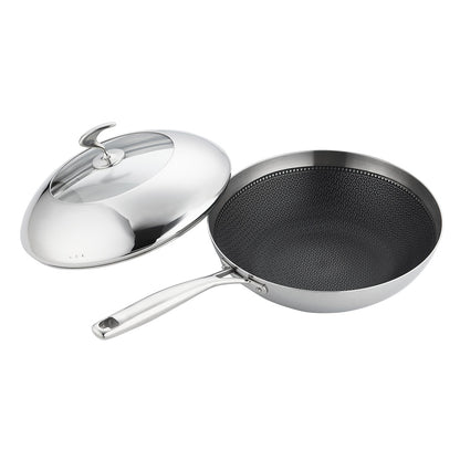SOGA 2X 18/10 Stainless Steel Fry Pan 30cm Frying Pan Top Grade Cooking Non Stick Interior Skillet with Lid • LUZ-TRIFPR30X2