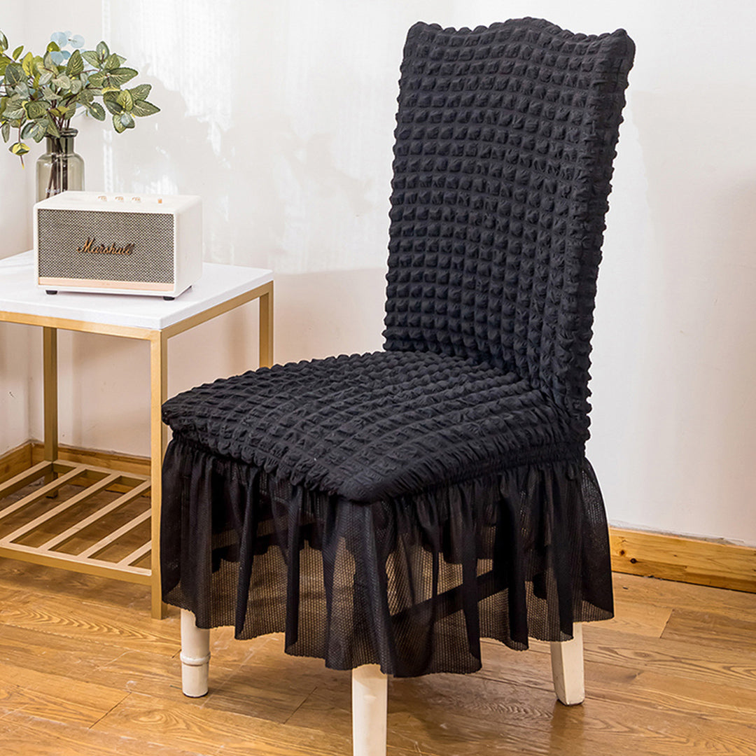 SOGA 2X Black Chair Cover Seat Protector with Ruffle Skirt Stretch Slipcover Wedding Party Home Decor • LUZ-Chaircov26FX2