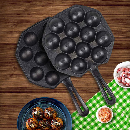SOGA 2X 18CM Cast Iron Takoyaki Fry Pan Octopus Balls Maker 12 Hole Cavities Grill Mold • LUZ-ZPaiB2X2