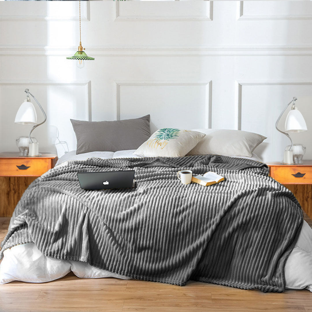 SOGA GreyThrow Blanket Warm Cozy Striped Pattern Thin Flannel Coverlet Fleece Bed Sofa Comforter • LUZ-Blanket319