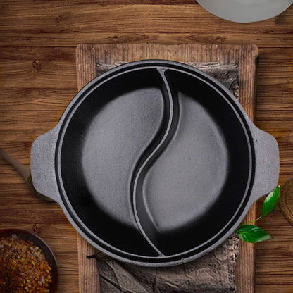 SOGA 2X 32CM Round Cast Iron Shabu Shabu Hotpot Beef Chicken Stew Wok Two-Flavor Division • LUZ-ZPai038AX2
