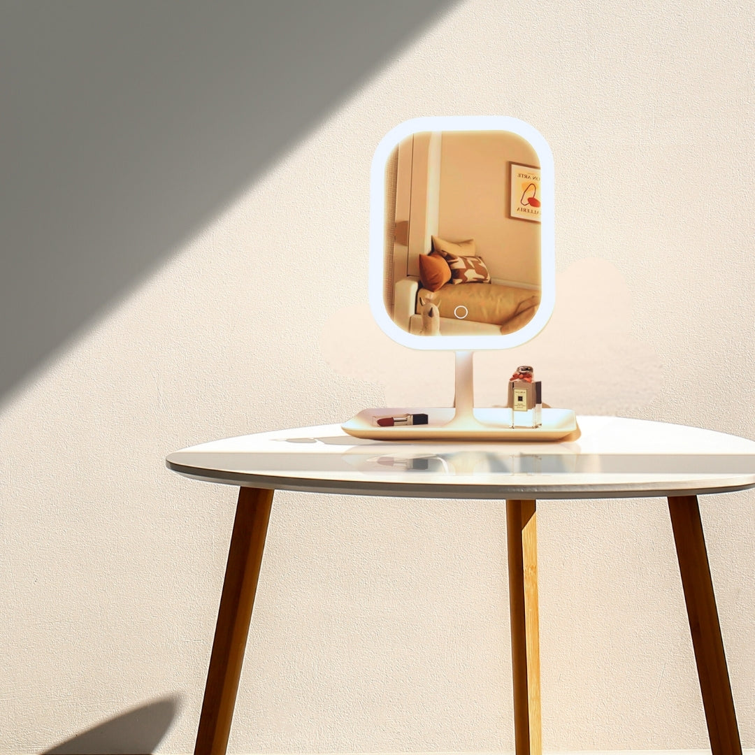 SOGA 26cm White Squared Smart LED Makeup Bedroom Table Vanity Mirror Tricolor w/ 5x Magnification • LUZ-MirrorE9X2