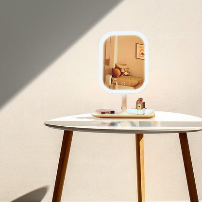 SOGA 26cm White Squared Smart LED Makeup Bedroom Table Vanity Mirror Tricolor w/ 5x Magnification • LUZ-MirrorE9X2