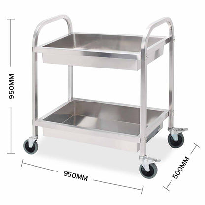 SOGA 2 Tier 95x50x95cm Stainless Steel Kitchen Trolley Bowl Collect Service FoodCart Large • LUZ-FoodCart1201