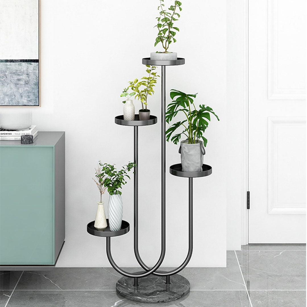 SOGA U Shaped Plant Stand Round Flower Pot Tray Living Room Balcony Display Black Metal Decorative Shelf • LUZ-FPotH100
