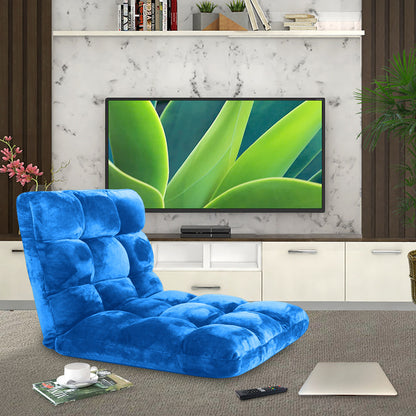 SOGA Floor Recliner Folding Lounge Sofa Futon Couch Folding Chair Cushion Blue • LUZ-LoungeChairBlue