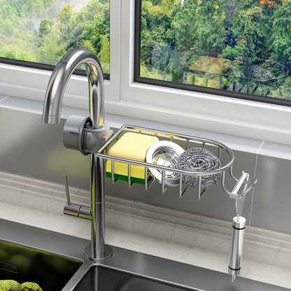 SOGA Silver Single Kitchen Sink Organiser Faucet Soap Sponge Caddy Rack Storage Drainer LUZ-TAN1034