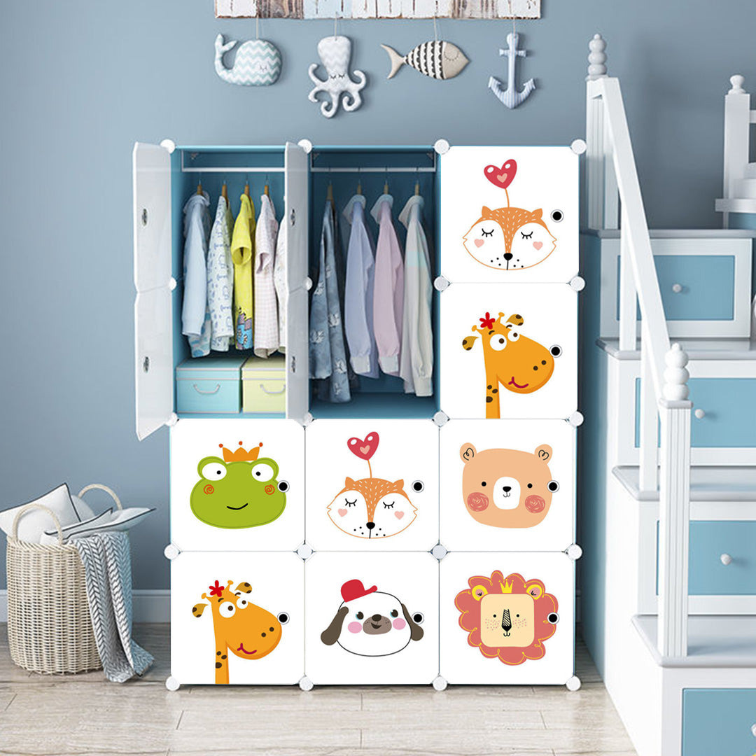 SOGA 10 Cubes DIY Animal Design Portable Wardrobe Divide-Grid Modular Storage Organiser Foldable Closet • LUZ-Wrobe4137