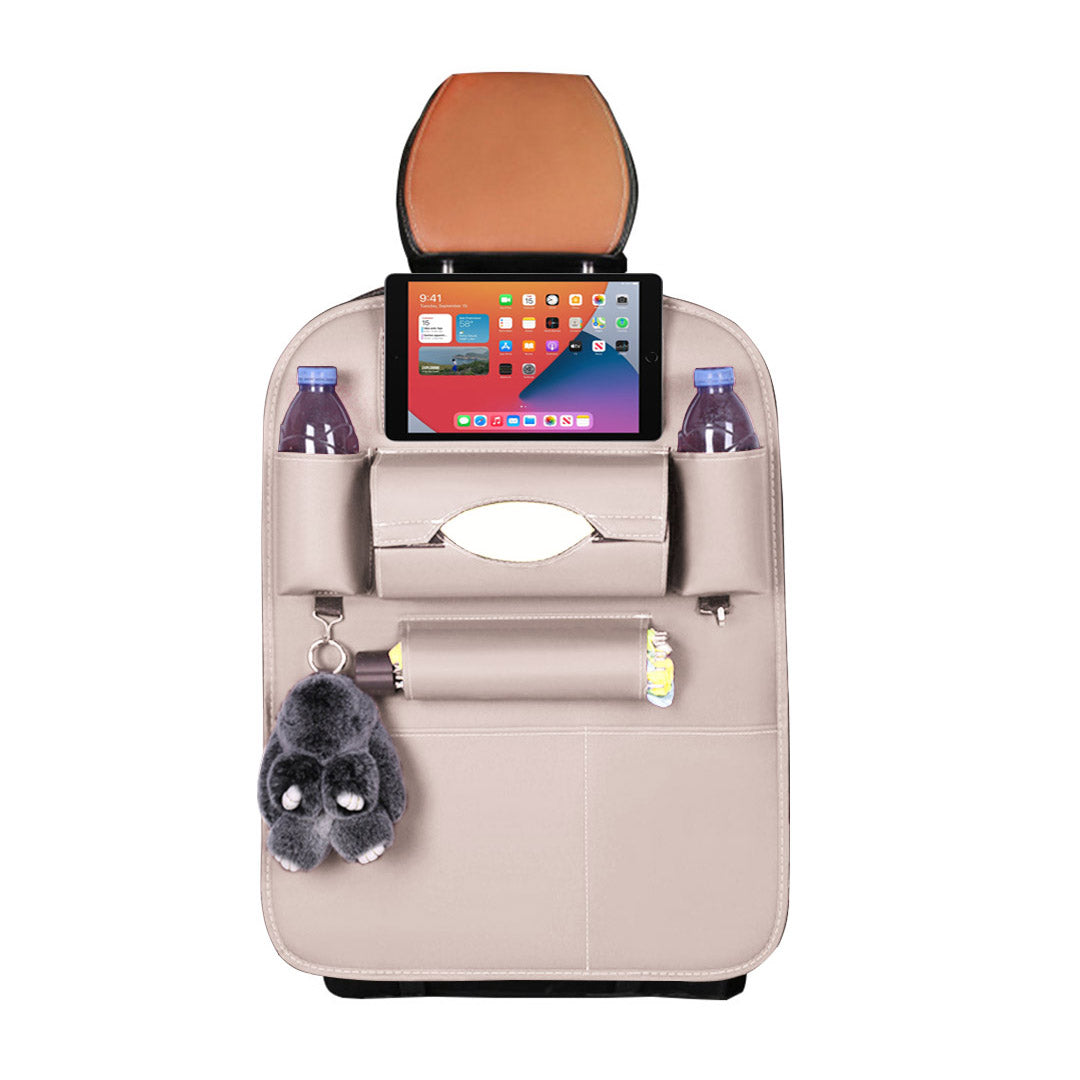 SOGA PVC Leather Car Back Seat Storage Bag Multi-Pocket Organizer Backseat and iPad Mini Holder White • LUZ-CarStorage1SeatBagWHT