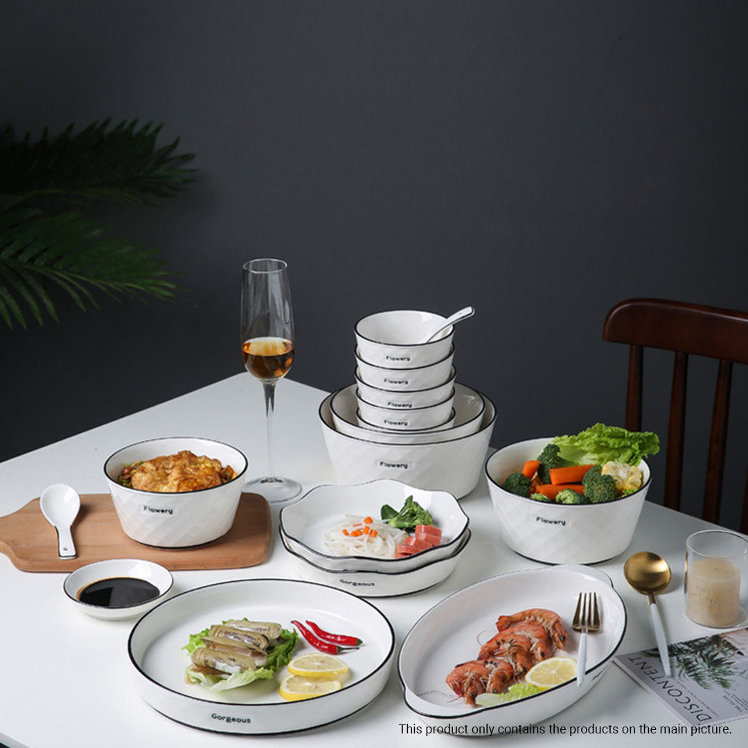 SOGA Diamond Pattern Ceramic Dinnerware Crockery Soup Bowl Plate Server Kitchen Home Decor Set of 8 • LUZ-BowlG622