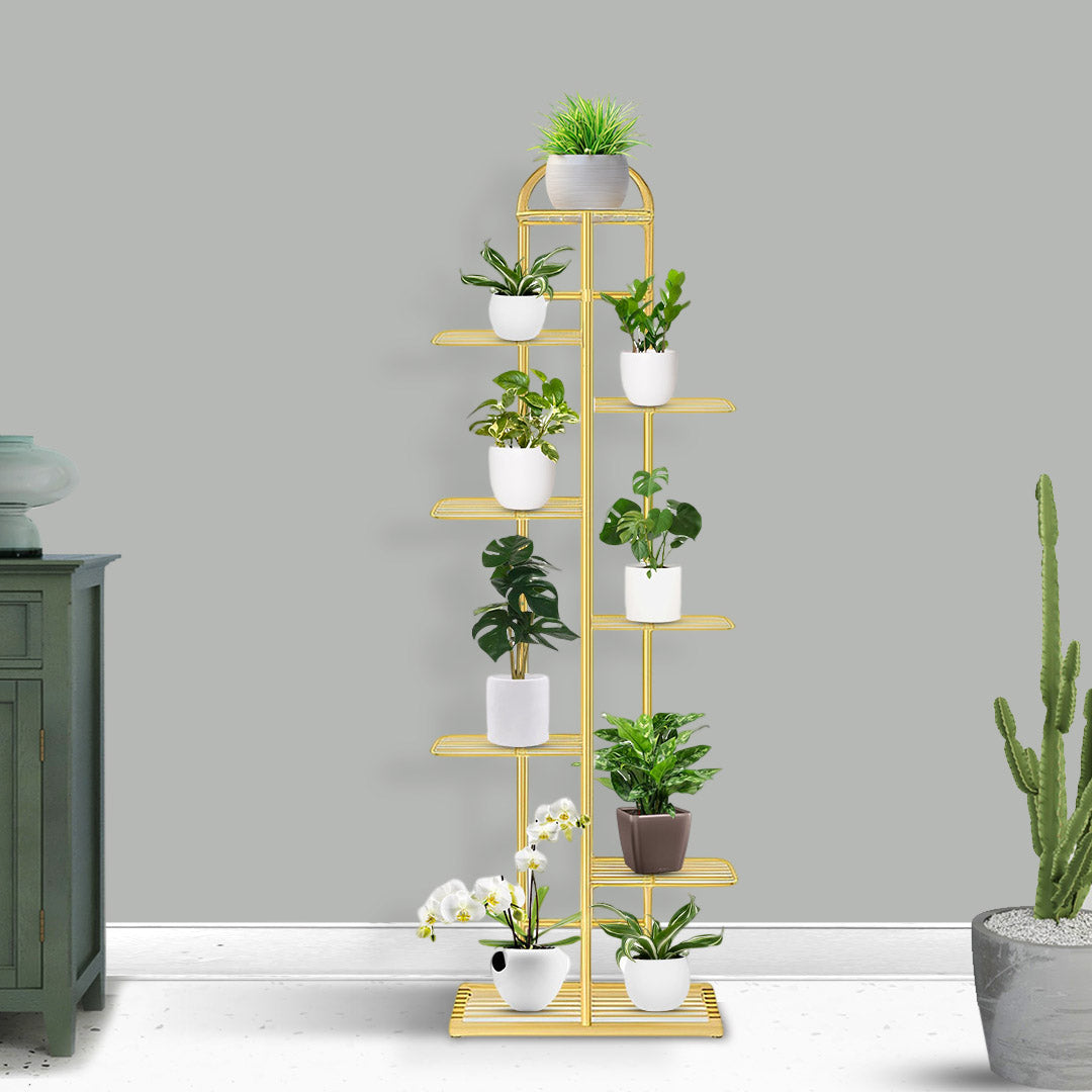 SOGA 2X 8 Tier 9 Pots Gold Metal Plant Stand Flowerpot Display Shelf Rack Indoor Home Office Decor • LUZ-FPotH16X2