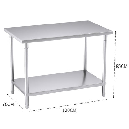 SOGA 120*70*85cm Commercial Catering Kitchen Stainless Steel Prep Work Bench • LUZ-WorkBenchSS2009120CM