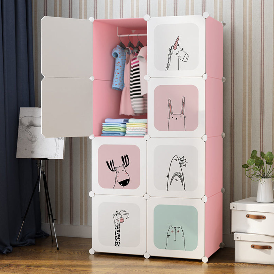 SOGA 8 Cubes Pink Portable Wardrobe Divide-Grid Modular Storage Organiser Foldable Closet • LUZ-Wrobe2010