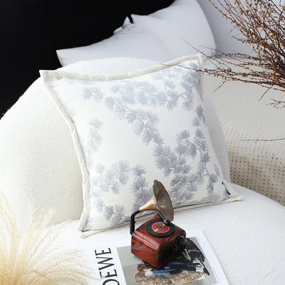 SOGA 45cm Throw Pillow Cream White Wide Border with Branch and Pine Needle Design Pattern Home Decor • LUZ-FrenchCushion306