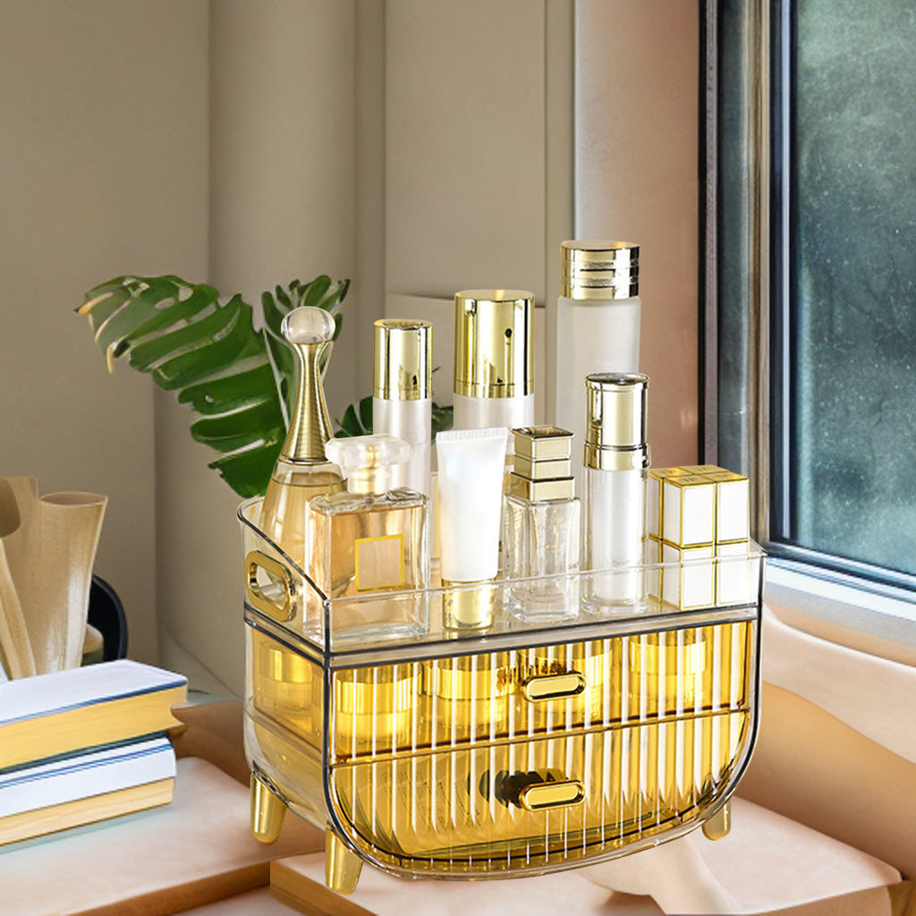 SOGA 3 Tier Golden Yellow Multifunctional Countertop Cosmetic Storage Makeup Skincare Holder Jewelry Cabinet Bathroom Desk Drawer Vanity Organiser • LUZ-BathC124