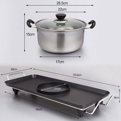 SOGA Electric Steamboat Asian Hot Pot Soup Maker Fondue Teppanyaki Hotpot Grill • LUZ-KoreanBBQPlate68CMWithPot