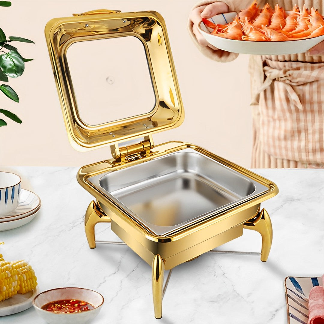 SOGA 2X Gold Plated Stainless Steel Square Chafing Dish Tray Buffet Cater Food Warmer Chafer with Top Lid • LUZ-ChafingDish294X2