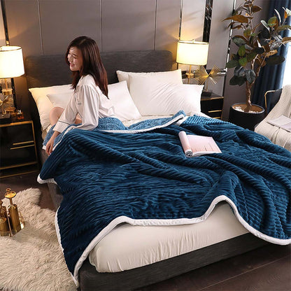 SOGA Throw Blanket Warm Cozy Double Sided Thick Flannel Coverlet Fleece Bed Sofa Comforter Dark Blue • LUZ-Blanket310