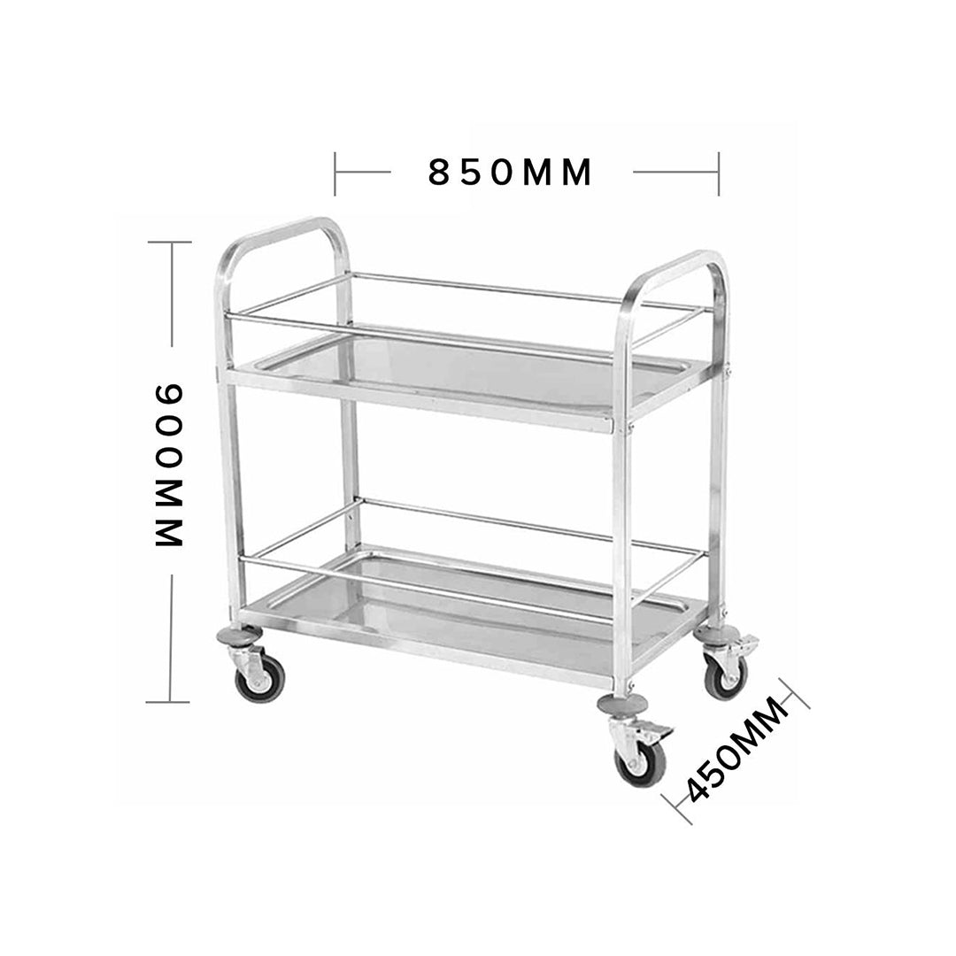 SOGA 2X 2 Tier 85x45x90cm Stainless Steel Drink Wine Food Utility Cart Medium • LUZ-FoodCart1205X2