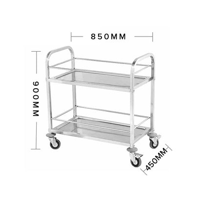 SOGA 2X 2 Tier 85x45x90cm Stainless Steel Drink Wine Food Utility Cart Medium • LUZ-FoodCart1205X2