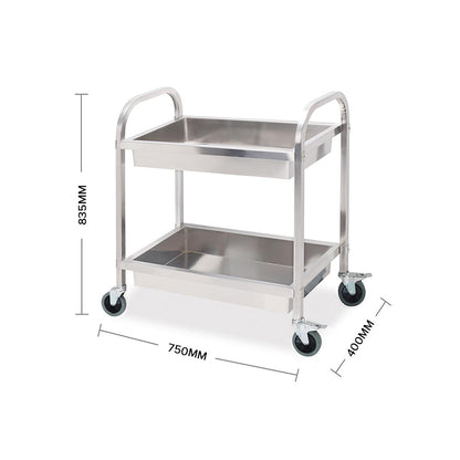 SOGA 2X 2 Tier 75x40x83cm Stainless Steel Kitchen Trolley Bowl Collect Service Food Cart Small • LUZ-FoodCart1203X2