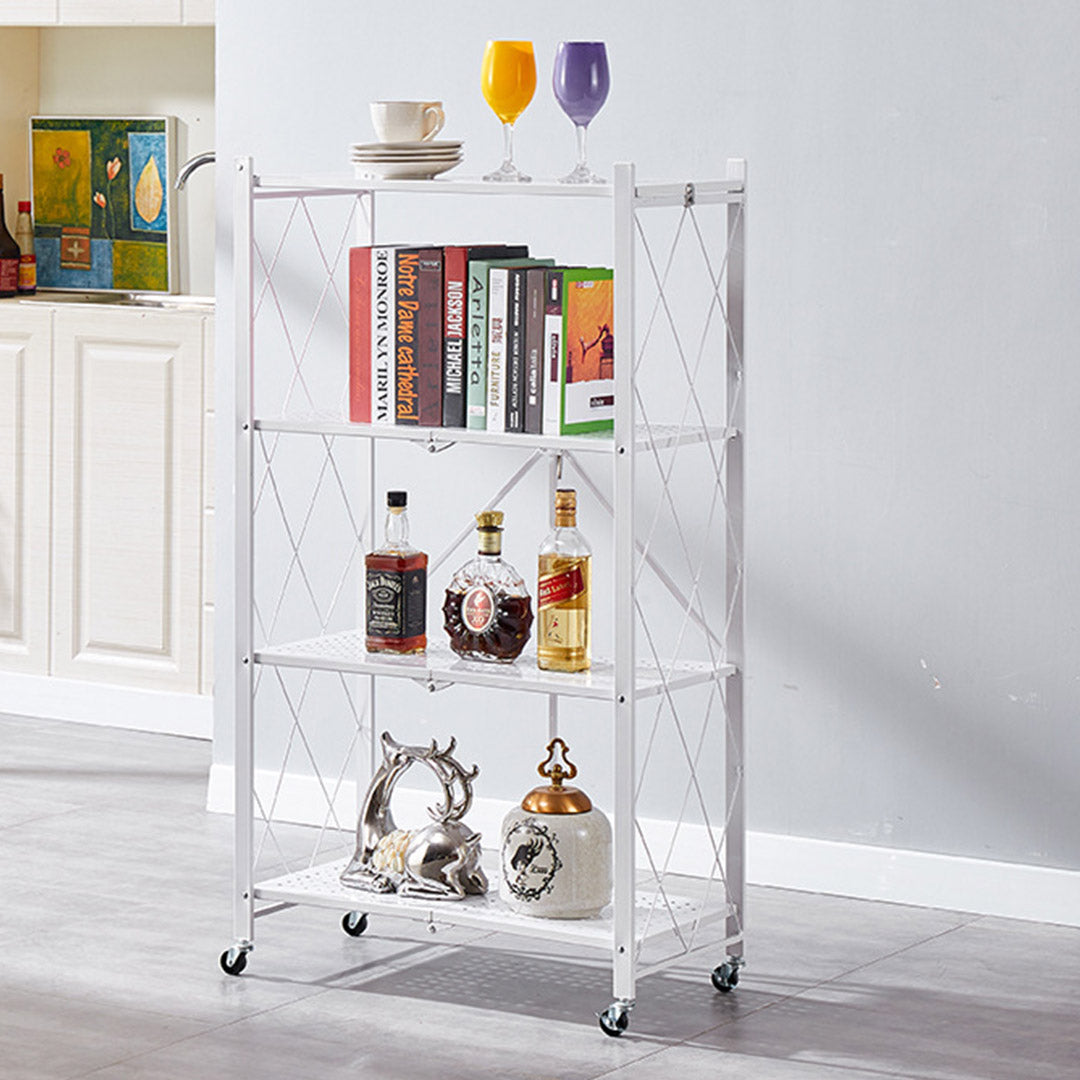 SOGA 2X 4 Tier Steel White Foldable Kitchen Cart Multi-Functional Shelves Portable Storage Organizer with Wheels • LUZ-KitchenXY002WHTX2