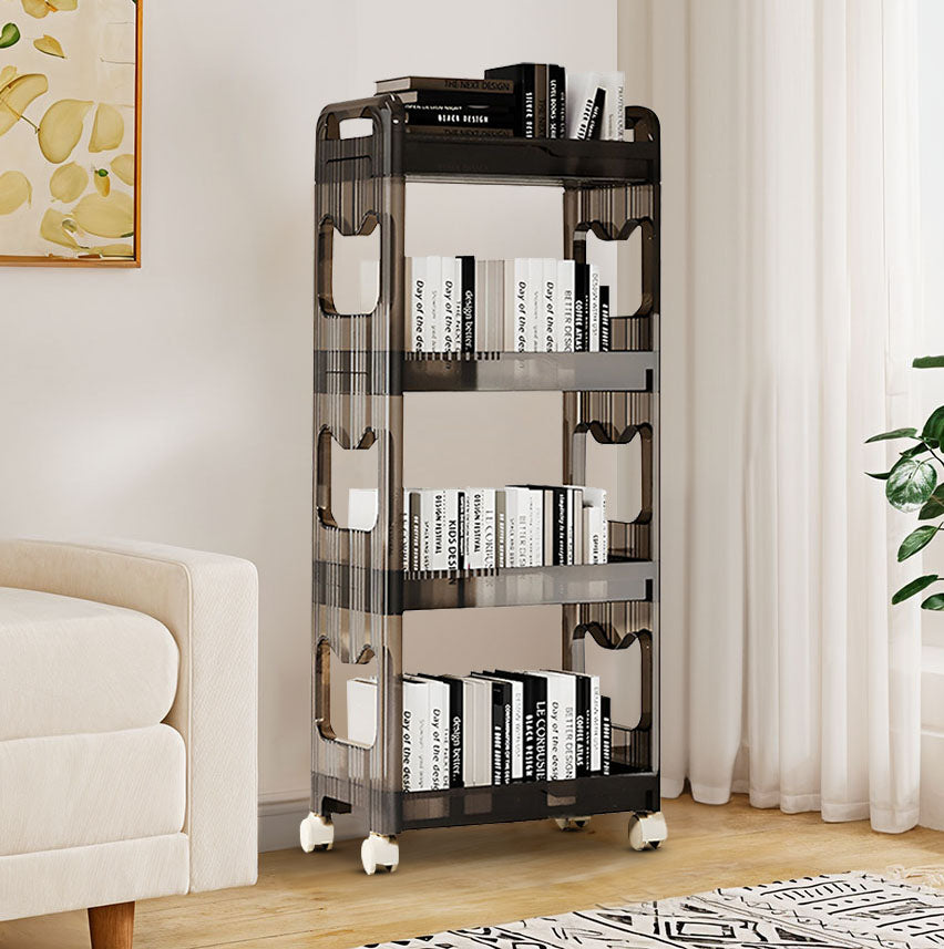 SOGA 38x24cm Black 4 Tier Bookshelf & Cosmetic Storage Organizer Trolley Rack • LUZ-BookSheDark6