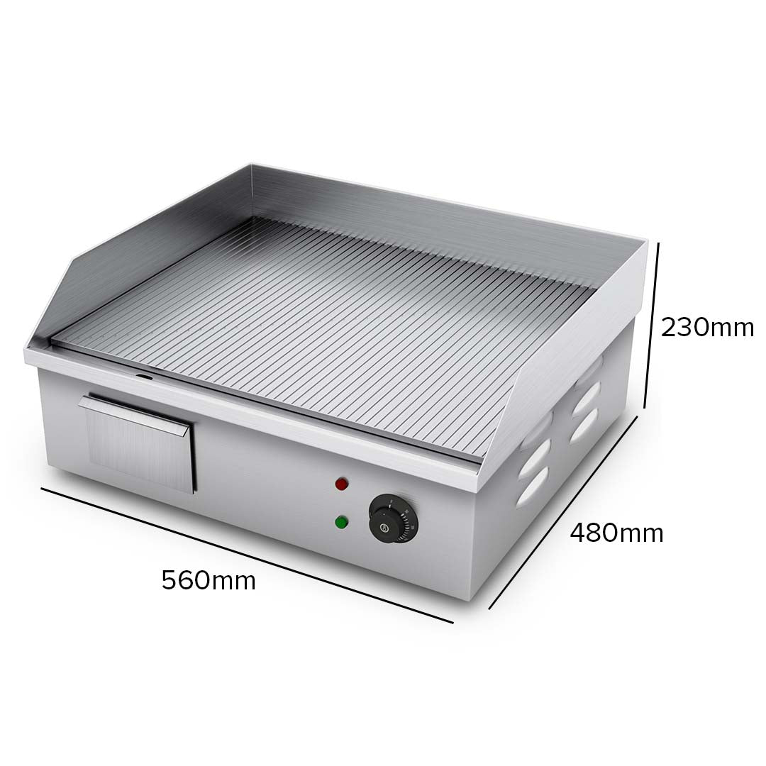 SOGA 2200W Stainless Steel Ribbed Griddle Commercial Grill BBQ Hot Plate 56*48*23cm • LUZ-Griddle818-10G