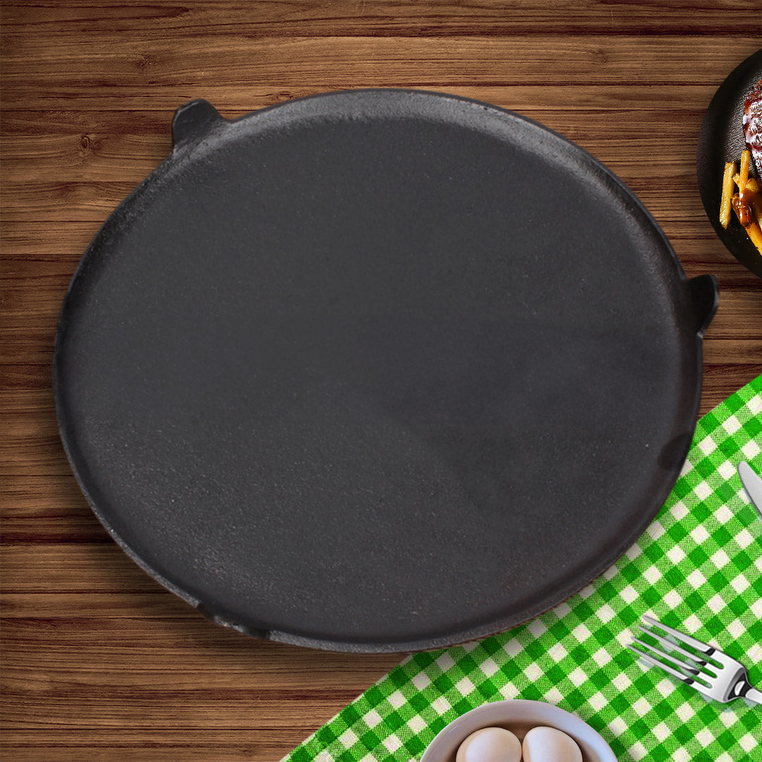 SOGA 33CM Reversible Round Cast Iron Crepes Pan Baking Cookie Pancake Pizza Bakeware • LUZ-ZPai052A