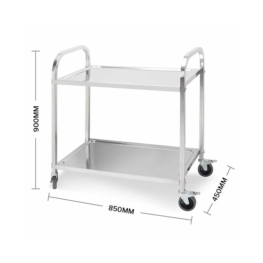 SOGA 2X 2 Tier 85x45x90cm Stainless Steel Kitchen Dining Food Cart Trolley Utility Medium • LUZ-FoodCart1005X2