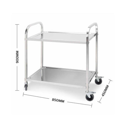 SOGA 2X 2 Tier 85x45x90cm Stainless Steel Kitchen Dining Food Cart Trolley Utility Medium • LUZ-FoodCart1005X2