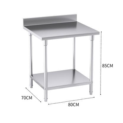 SOGA Commercial Catering Kitchen Stainless Steel Prep Work Bench Table with Back-splash 80*70*85cm • LUZ-WorkBenchSS200180CM