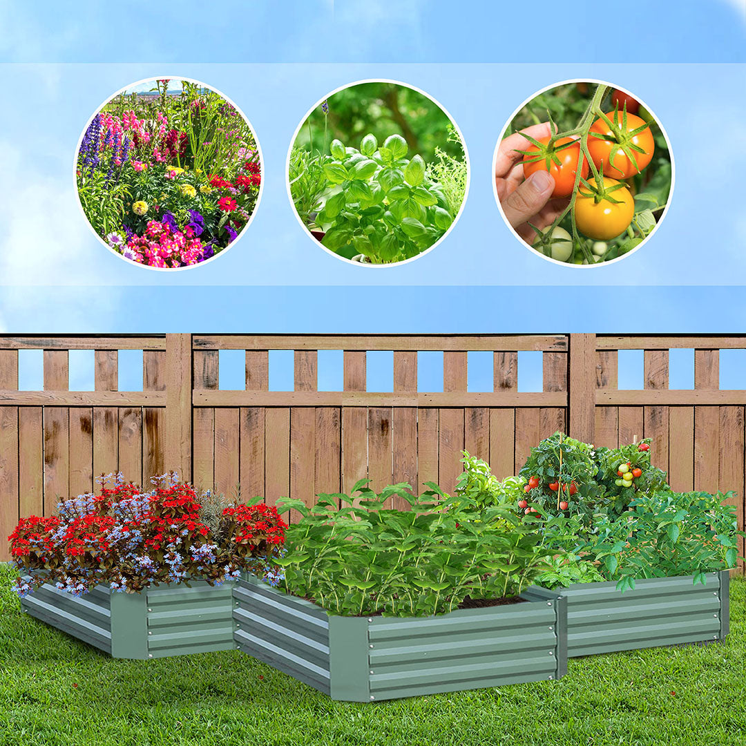 SOGA 2X 120X90cm Rectangle Galvanised Raised Garden Bed Vegetable Herb Flower Outdoor Planter Box • LUZ-MetalBGre514X2