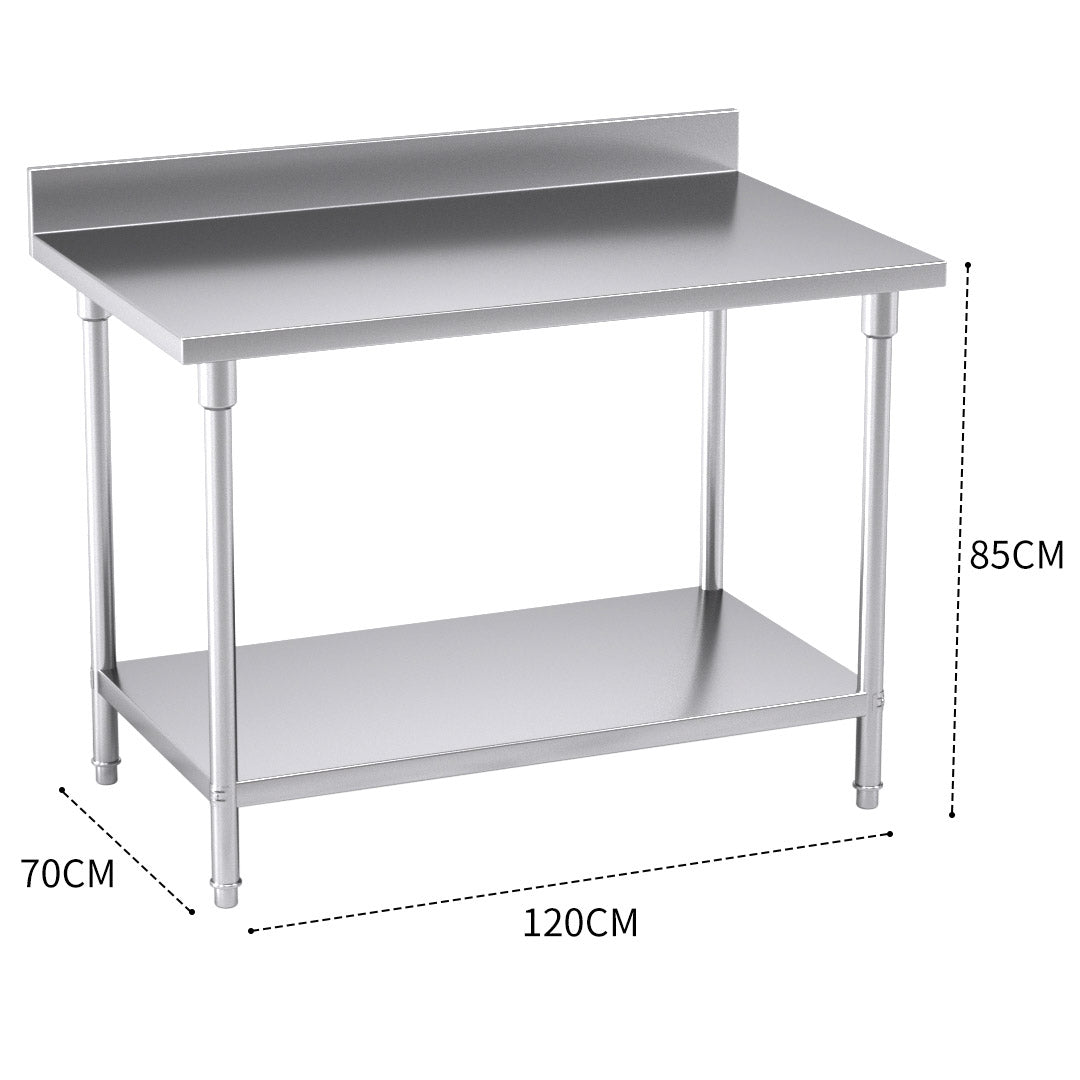 SOGA Commercial Catering Kitchen Stainless Steel Prep Work Bench Table with Back-splash 120*70*85cm • LUZ-WorkBenchSS2003120CM