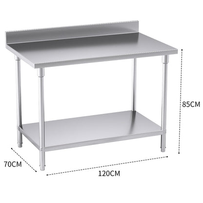 SOGA Commercial Catering Kitchen Stainless Steel Prep Work Bench Table with Back-splash 120*70*85cm • LUZ-WorkBenchSS2003120CM