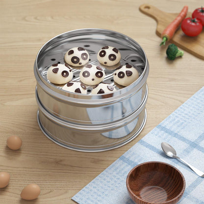 SOGA 2X 3 Tier Stainless Steel Steamers With Lid Work inside of Basket Pot Steamers 28cm • LUZ-Steamer28CM2321-3X2